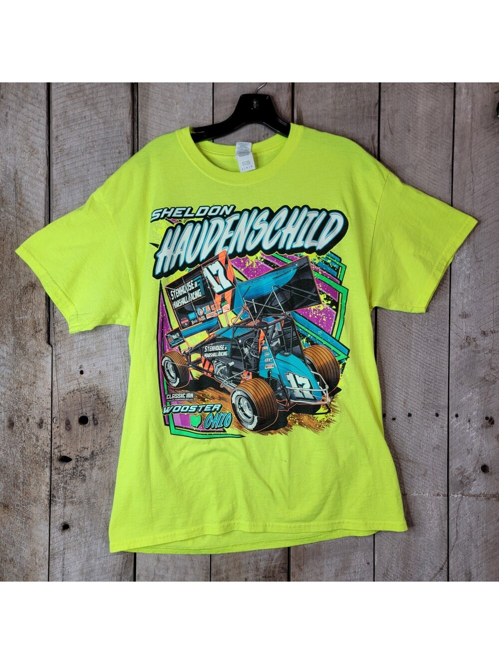 Sheldon Haudenschild 17 Sprint Car Racing T Shirt Neon Gildan Large